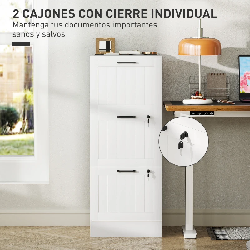 HOMCOM Mueble Archivador con 3 Cajones Cajonera para Escritorio con Rieles Colgantes Ajustables para A4 y Carta Blanco