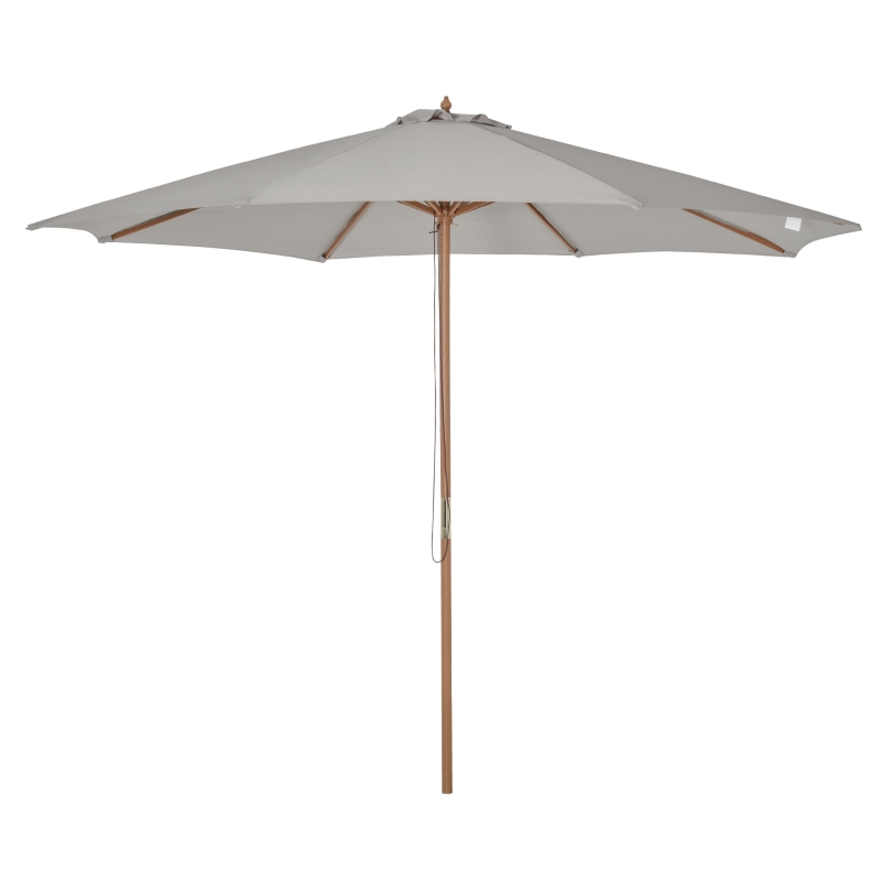 Outsunny Ombrellone da Giardino 3 m con Palo in Legno, 8 Stecche e Parasole in Poliestere, Grigio