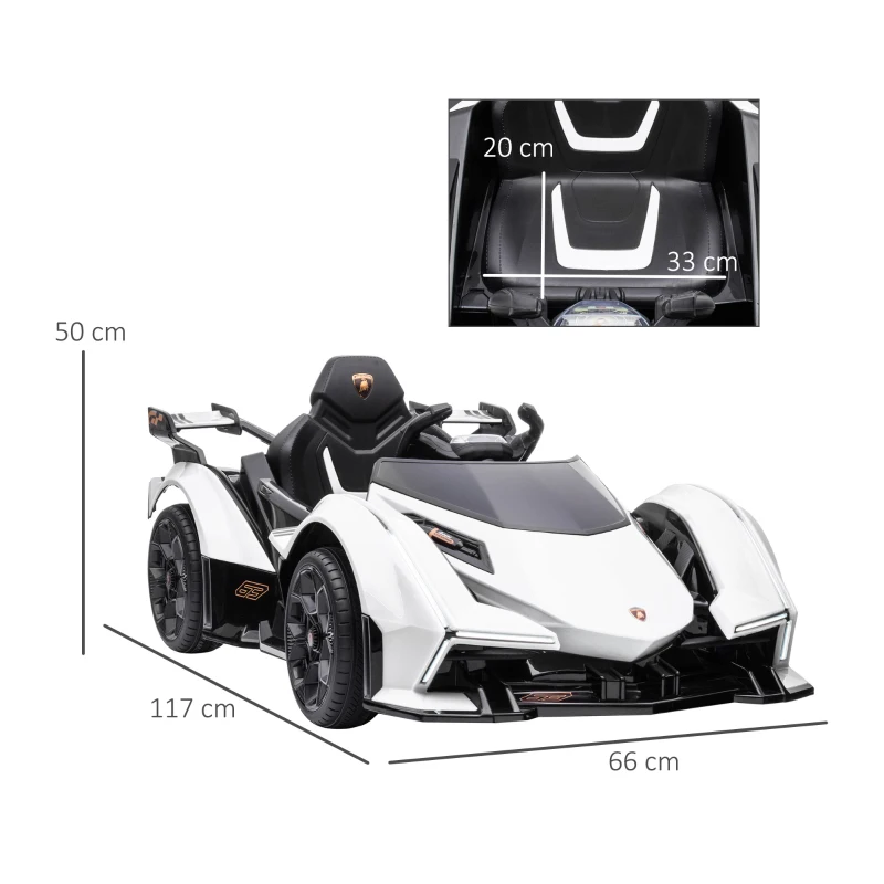 HOMCOM Masina Electrica pentru Copii, Lamborghini, Alb