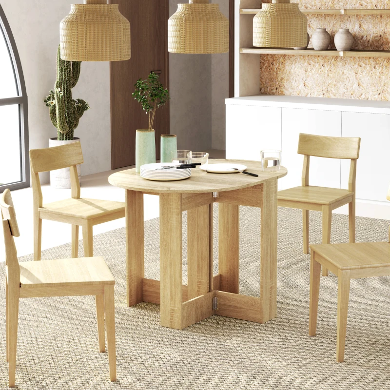 HOMCOM Mesa de Cocina Plegable con 2 Alas Abatibles Mesa Plegable para 2-4 Personas 104x76x73,7 cm Roble