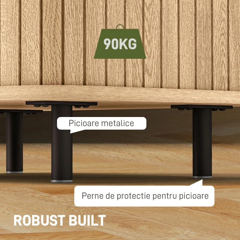 HOMCOM Set 2 Noptiere în stil Nordic cu Raft pe 2 Niveluri și Ușă Culisantă pentru Dormitor, 48x40x48 cm, Lemn Natural(m-7)