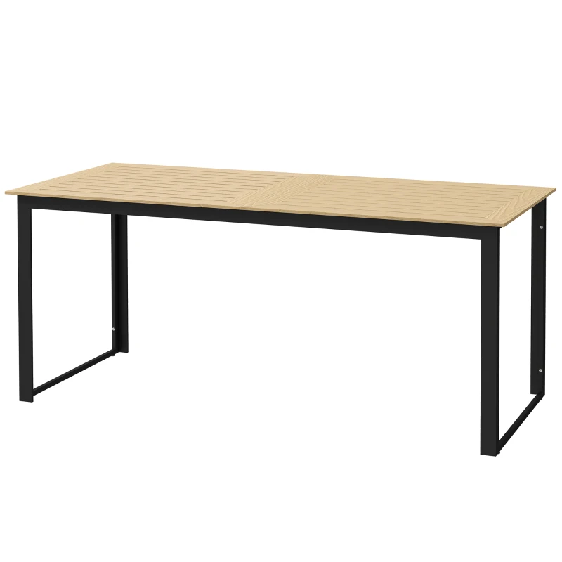 Outsunny Garden Table for 6 People, 175 x 78 x 75 cm Rectangle Outdoor Dining Table with Slatted Top, Metal Frame, for Balcony, Deck, Teak