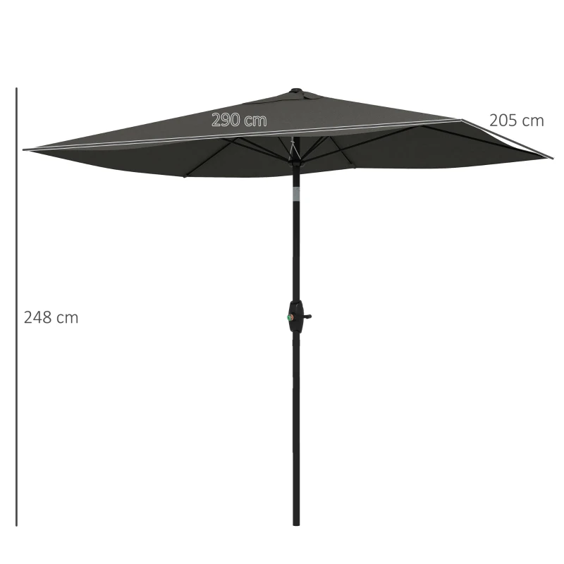 Outsunny Parasol rectangulaire inclinable 2x3 m avec manivelle toile polyester imperméabilisée haute densité 180g/m² gris foncé