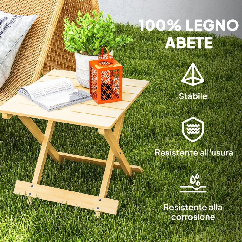 Outsunny Tavolino da Esterno Pieghevole in Legno con Piano a Doghe, 40x43x40 cm, Legno Naturale