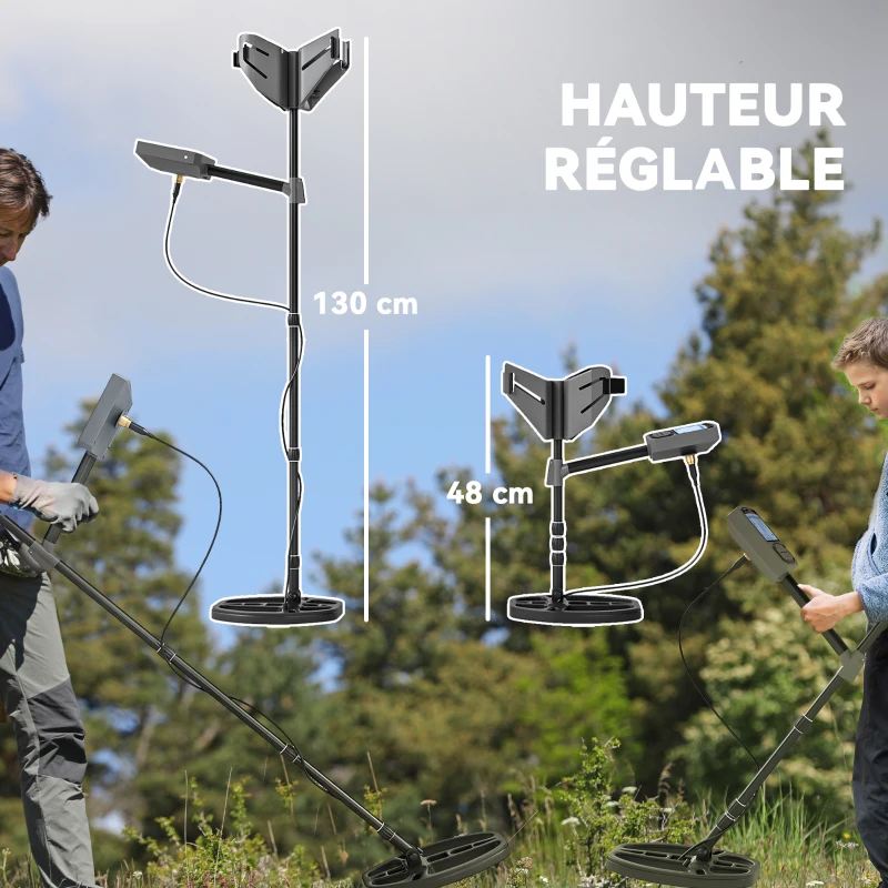 Outsunny Détecteur de métaux professionnel pour adultes 5 modes de détection haute précision IP68 puce DSP avancée LCD gris foncé