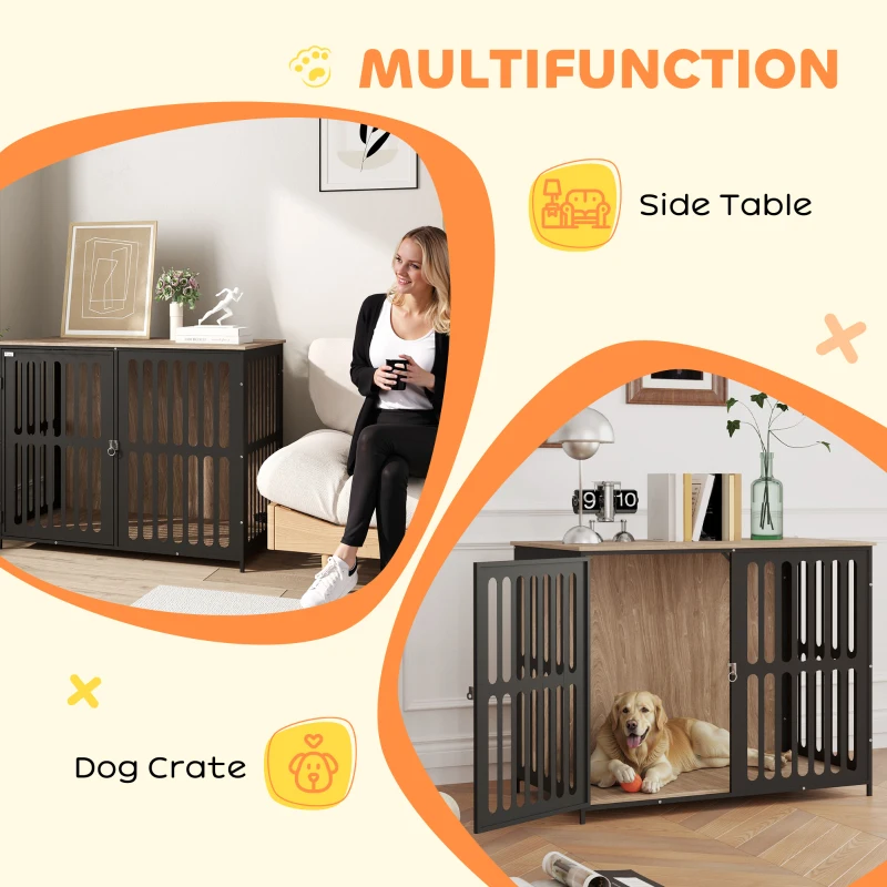 PawHut Dog Crate Furniture with Anti-Chew Resistant Mesh, Anti-Escape Single Door, for Large Dogs, 100 x 60 x 81.5 cm