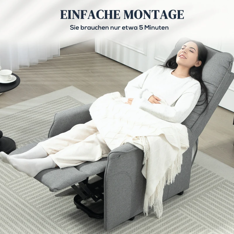 HOMCOM Aufstehsessel, Recliner-Sessel mit Aufstehhilfe, elektrischer Relaxsessel mit Fernbedienung, Seitentasche, Grau(m-7)