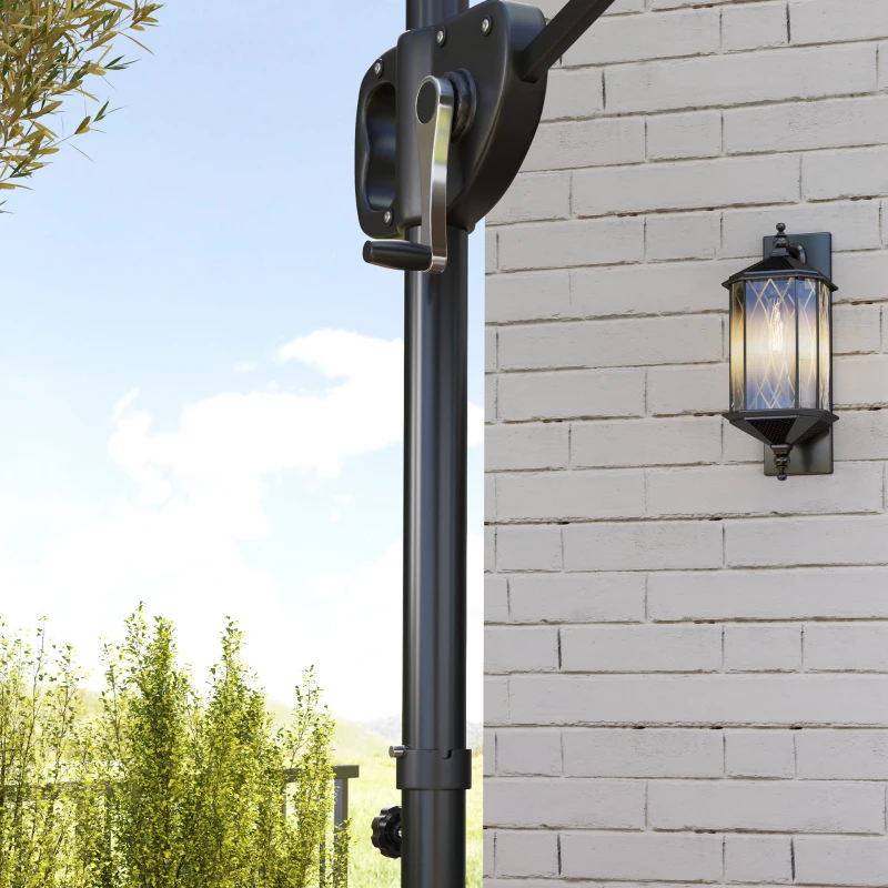 Outsunny Ombrellone a Braccio 2.5x2.5 m con Base Riempibile, Manovella e Testa Inclinabile, Grigio Scuro