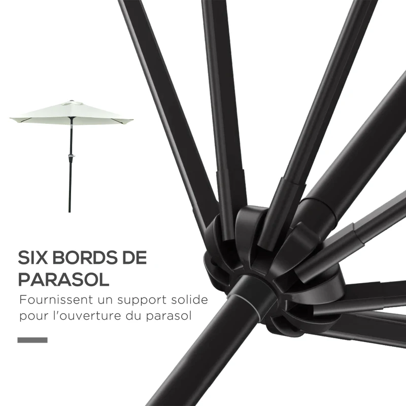 Outsunny Parasol de jardin parasol droit parasol hexagonal inclinable Ø 2,3 x 2,16 m métal polyester haute densité 180 g/m² crème