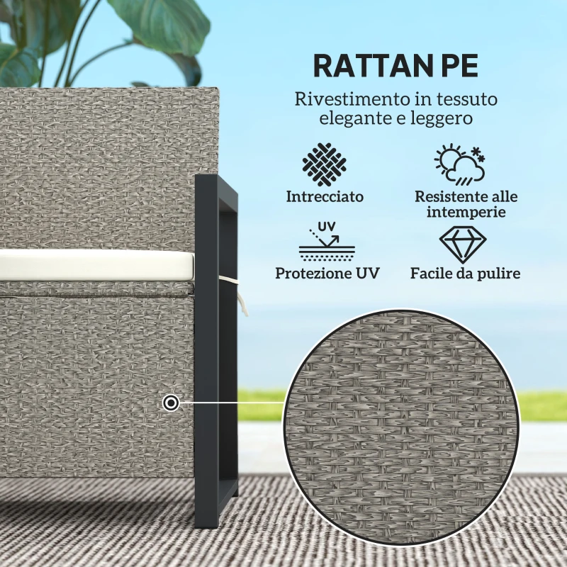 Outsunny Panchina da Giardino 2 Posti con Cassapanca da 151.5L in Rattan con Schienale, Braccioli e Cuscino, Crema