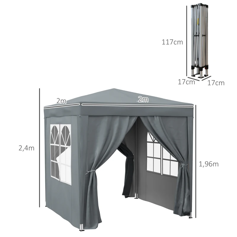 Outsunny Tonnelle de jardin extérieure tonnelle pliante pop-up réglable en hauteur protection UV 2 x 2 m gris