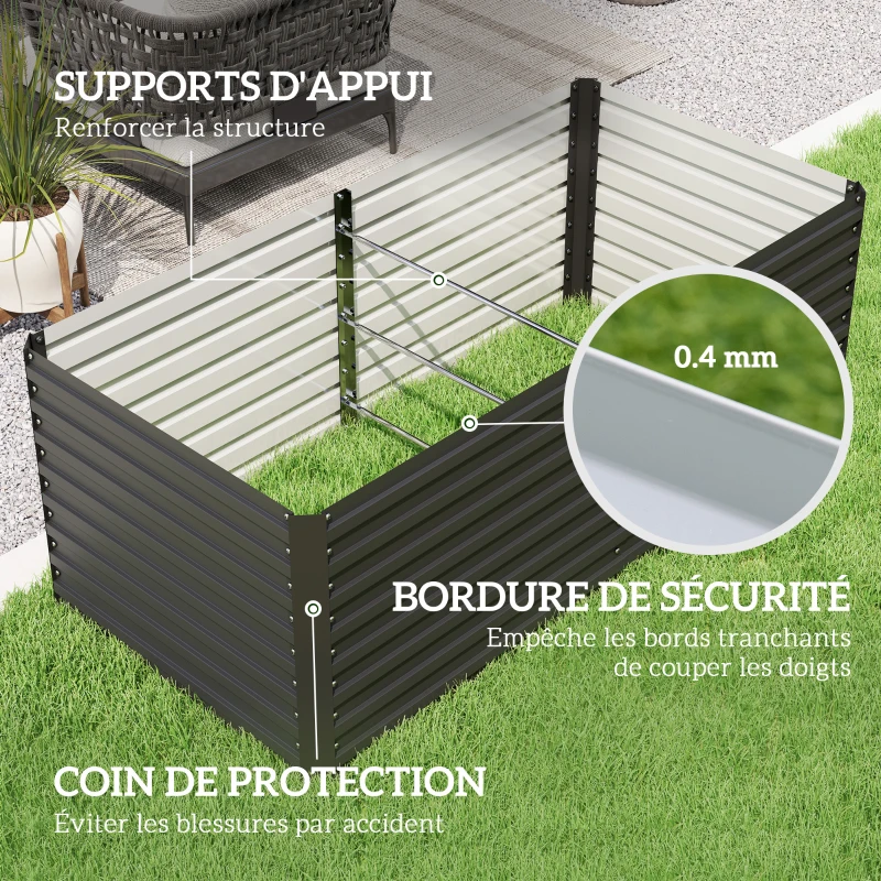 Outsunny Jardinière surélevée galvanisée rectangulaire pour l'extérieur - fond ouvert - 160 x 80 x 60 cm, gris