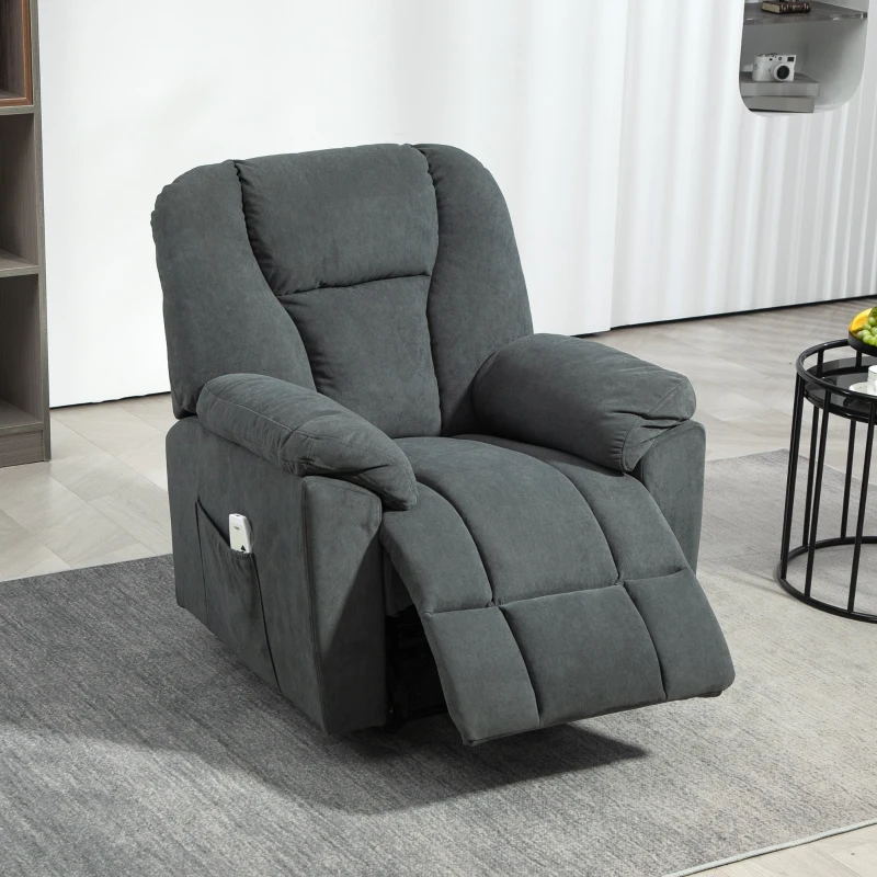 HOMCOM Elektryczny Fotel Relaksacyjny z Funkcjami Masażu i Ogrzewania, Wygodny Fotel z Portem USB, Kieszeń Boczna, Szary