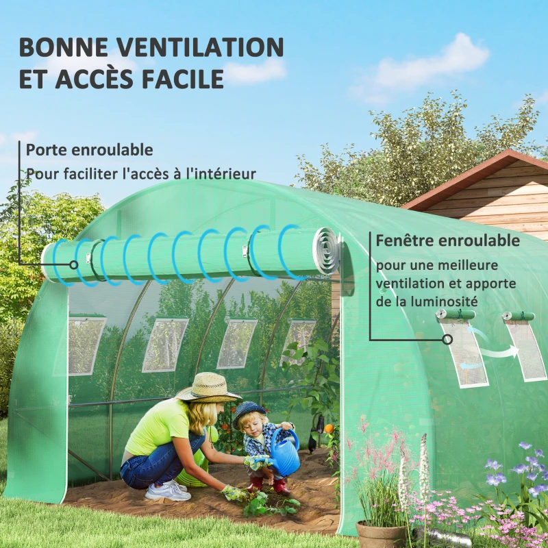 Outsunny Bâche de rechange serre tunnel 12 m² 4 x 3 x 2 m PE anti-UV imperméable 8 fenêtres + porte enroulable zippée vert
