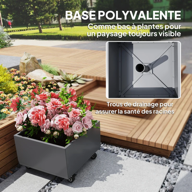 Outsunny Pied de parasol 2 en 1 support parasol avec roues universelles trous de drainage bac à fleurs 50 x 50 x 46 cm gris foncé