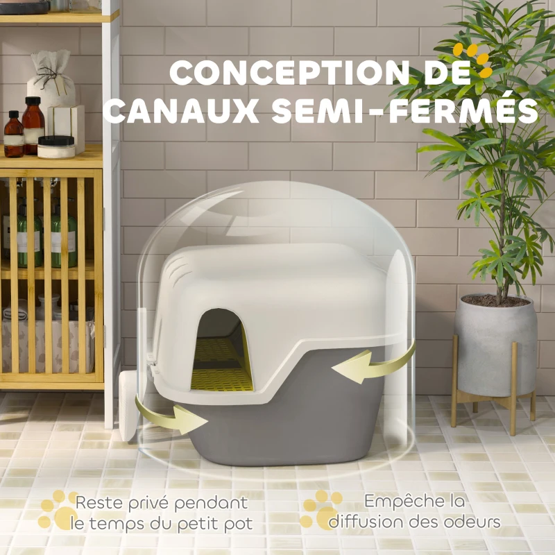 PawHut Bac à litière pour chat maison de toilette pour chat couvercle supérieur verrouillable et ouvrable 50 x 50 x 39 cm crème