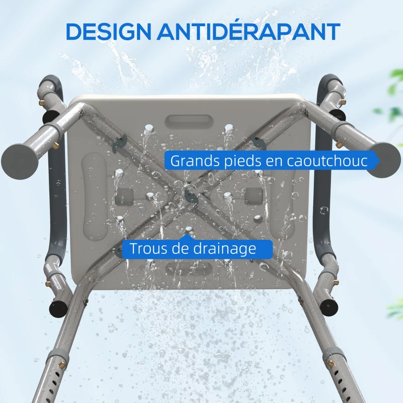 HOMCOM Tabouret de douche pour personnes âgées et handicapées avec accoudoirs, hauteur réglable, patins antidérapants, gris(m-6)