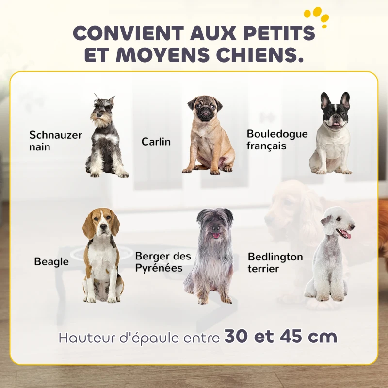 PawHut Gamelle chien surélevée avec support gamelle pour chien avec 2 bols en acier inoxydable de 1L 52,5 x 30 x 16,5 cm noir