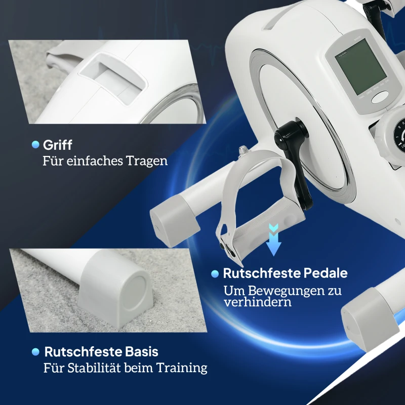 SPORTNOW Mini-Hometrainer, Onder-het-Bureau Voetpedalen, Arm- en Been Oefeningen, 8 Weerstandsniveaus, Staal, Wit