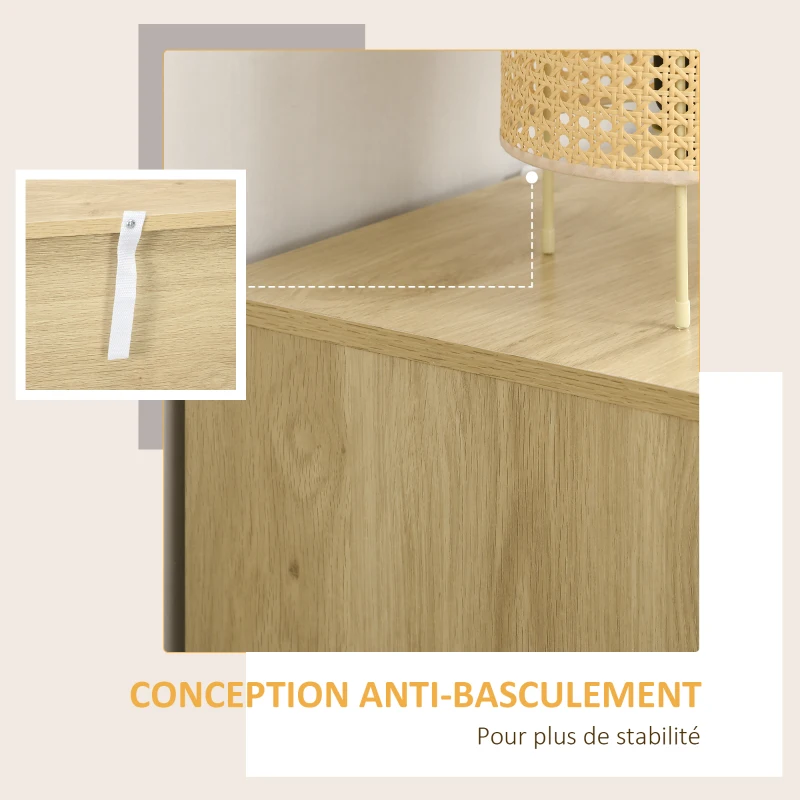 HOMCOM Commode design bohème en rotin avec 4 tiroirs, meuble de rangement pour le salon, le couloir, l'entrée, bois naturel