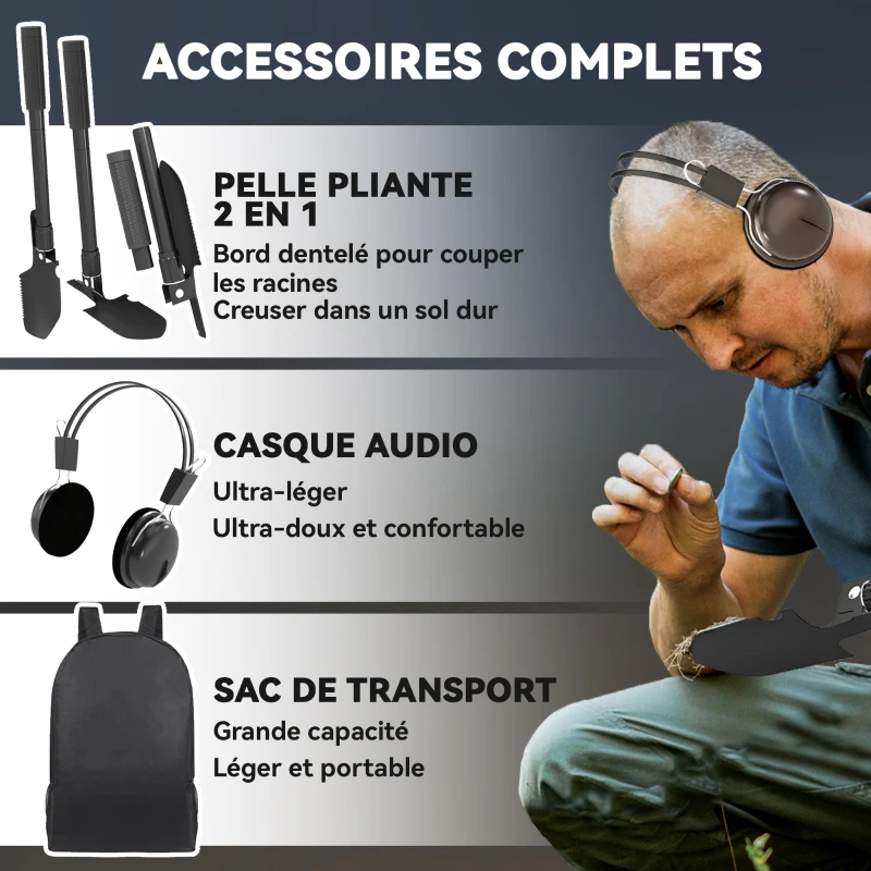 Outsunny Détecteur de métaux professionnel pour adultes 5 modes de détection haute précision IP68 puce DSP avancée LCD gris foncé