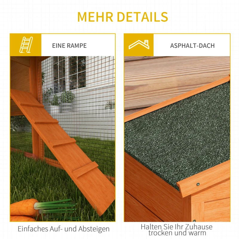 PawHut Kleintierstall, Kleintierkäfig, Outdoor-Kaninchenstall, Freilaufgehege, winterfest, Massivholz, 150 x 45 x 85 cm, Orange(m-7)