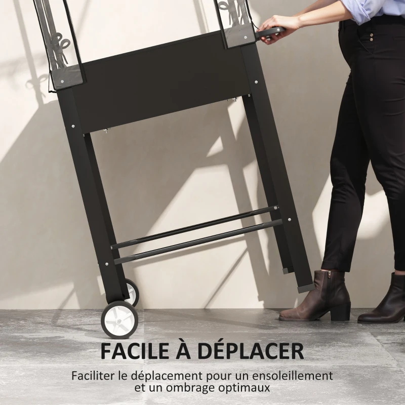 Outsunny Carré potager sur pieds avec bâche en plastique jardinière surélevée avec roues trou de drainage 67 x 69 x 147 cm noir