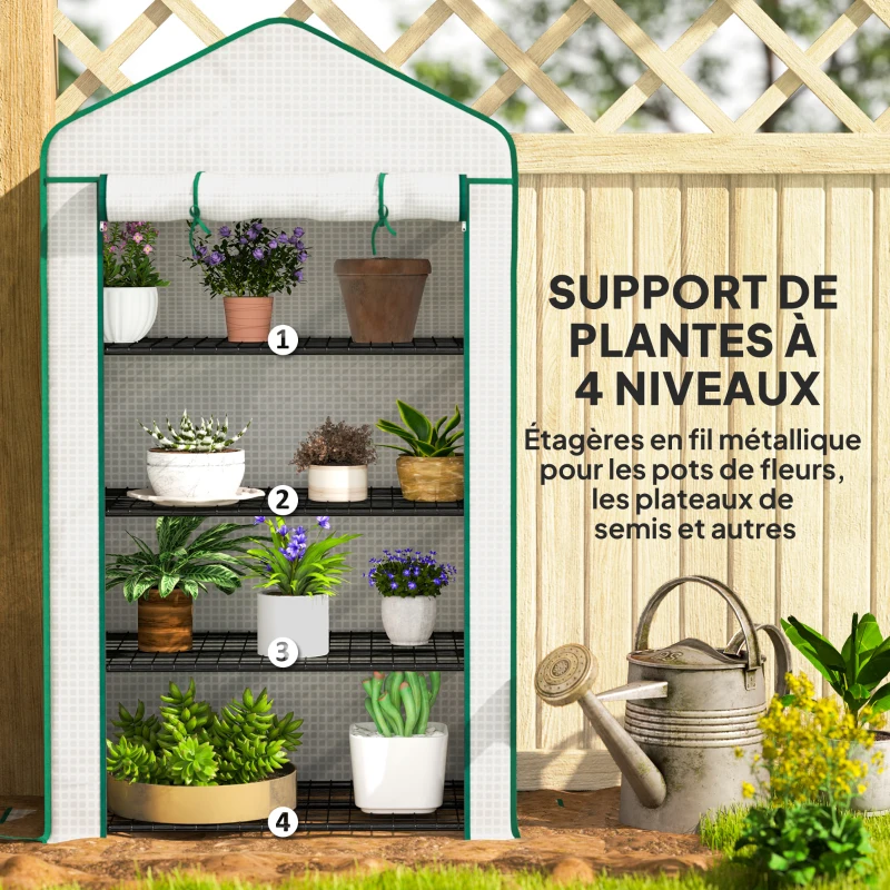 Outsunny Serre de jardin balcon étagère serre 4 niveaux 90 x 49 x 160 cm acier galvanisé bâche amovible PE haute densité blanc