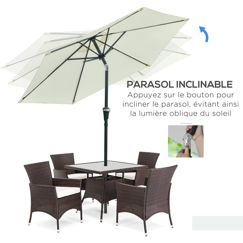 Outsunny Parasol de jardin parasol droit parasol hexagonal inclinable Ø 2,3 x 2,16 m métal polyester haute densité 180 g/m² crème
