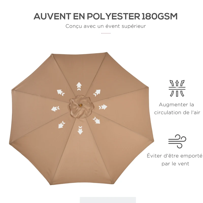 Outsunny Parasol droit parasol de jardin double toit en bois polyester haute densité protection solaire Ø 3 x 2,5 m kaki