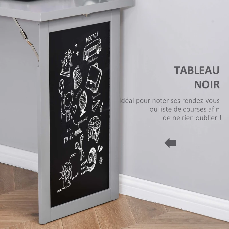 HOMCOM Bureau avec rangement pliable murale rabattable avec bibliothèque poste de travail tableau à craie et étagère réglable(m-7)