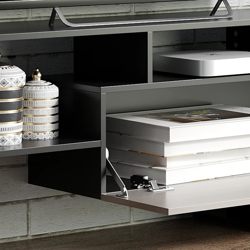 HOMCOM Ensemble meuble TV avec banc et étagère murale style contemporain 153,6L cm - noir