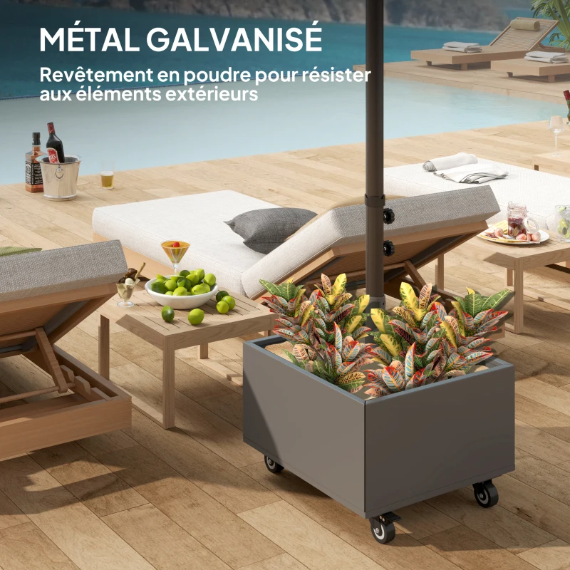 Outsunny Pied de parasol 2 en 1 support parasol avec roues universelles trous de drainage bac à fleurs 50 x 50 x 46 cm gris foncé