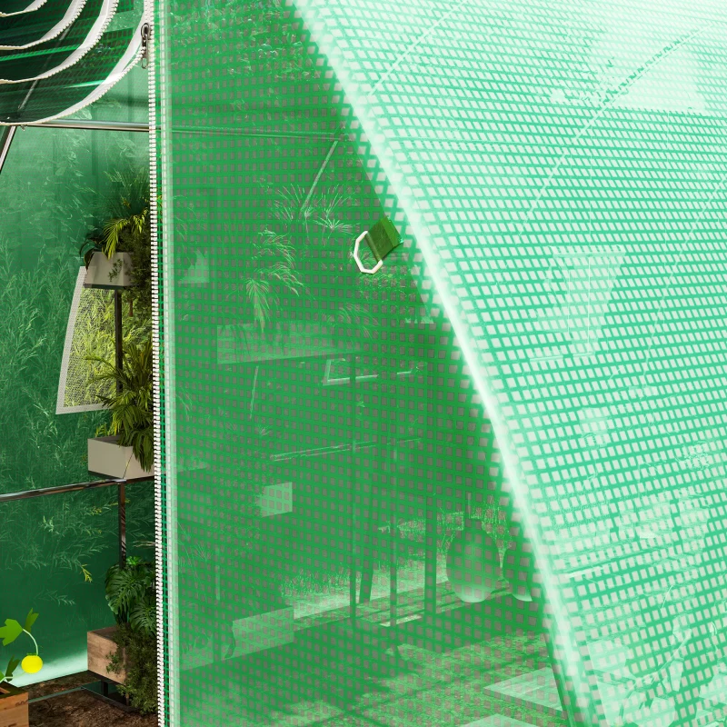 Outsunny Bâche de rechange serre tunnel 12 m² 4 x 3 x 2 m PE anti-UV imperméable 8 fenêtres + porte enroulable zippée vert