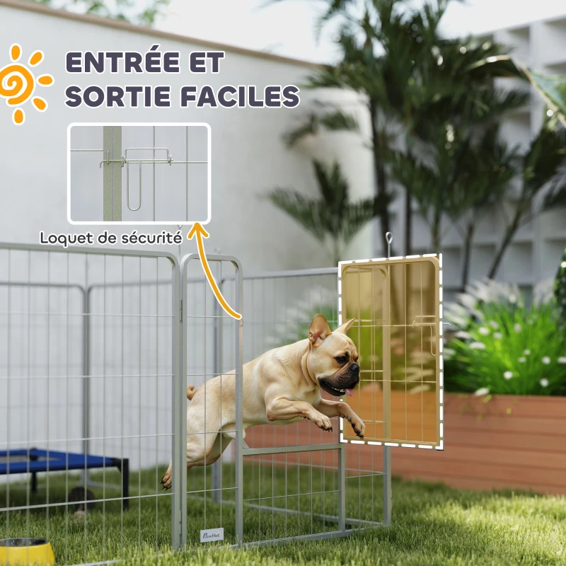 PawHut Parc pour chien enclos chien 8 panneaux modulable pliable acier avec porte pour chiot intérieur extérieur 80H cm argent