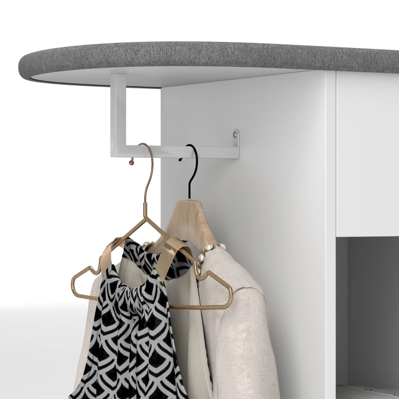 HOMCOM Armoire à repasser en bois table à repasser avec roulettes barre de suspension étagère 125 x 43,5 x 102,5 cm blanc