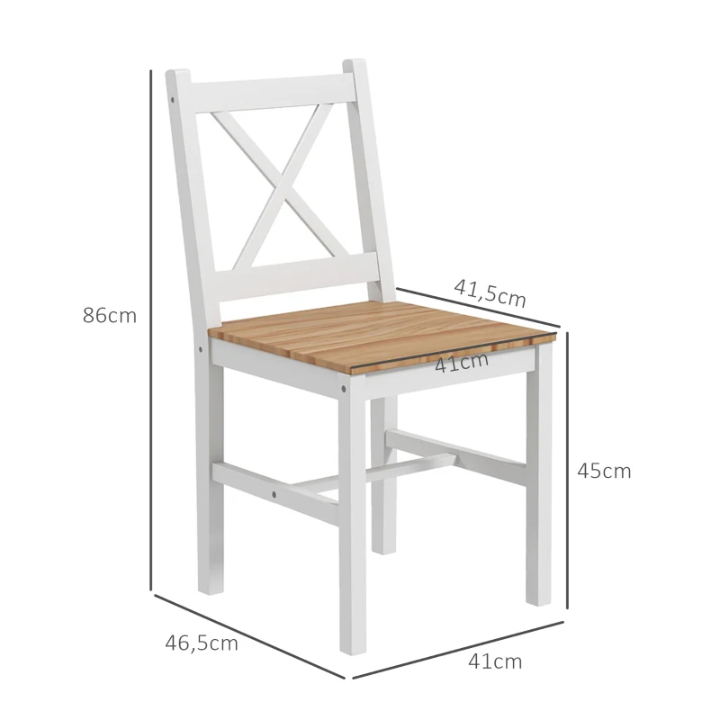 HOMCOM Lot de 4 chaises design style maison de campagne, cadre blanc – Parfaites pour salle à manger, cuisine ou salon