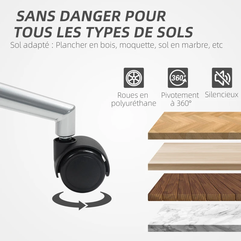 HOMCOM Chaise bureau fauteuil de bureau hauteur réglable fonction à bascule à roulettes pivotantes 68 x 65 x 119-128,5 cm gris