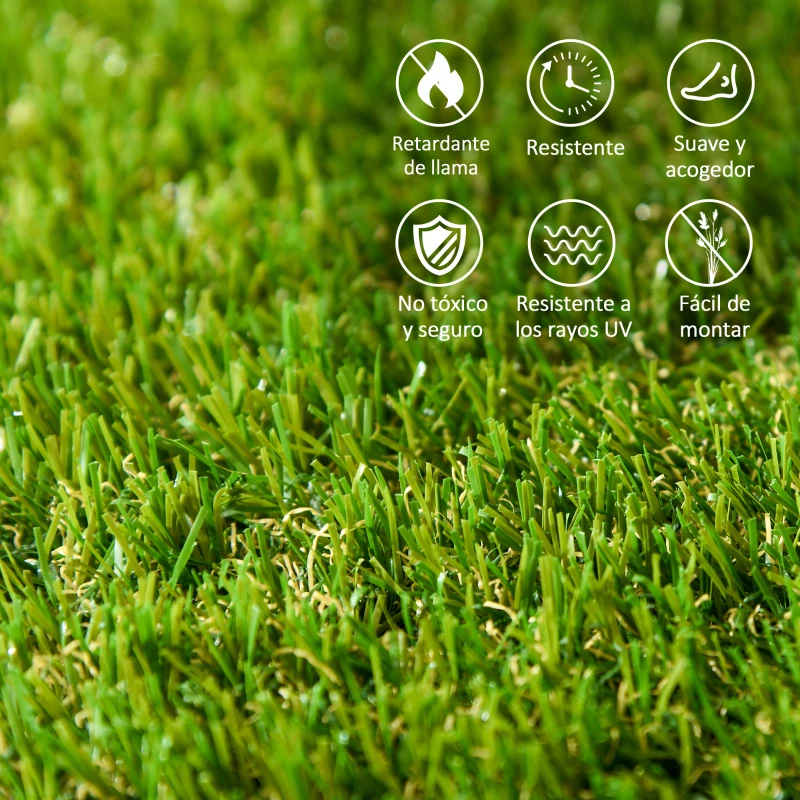 Outsunny Césped Sintético de 10 Piezas Alfombra Césped Artificial 30x30 cm con Altura de Hierba 20 mm y Anti-UV Verde Oscuro