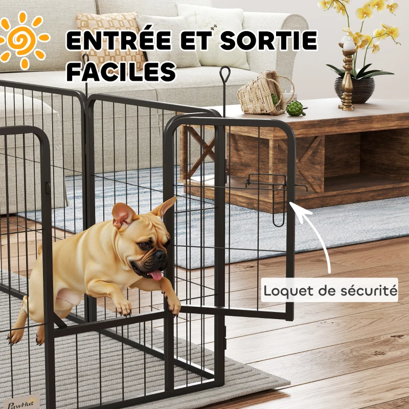 PawHut Parc pour chien enclos chien 8 panneaux modulable et pliable acier avec porte pour chiot intérieur extérieur 60 cm noir