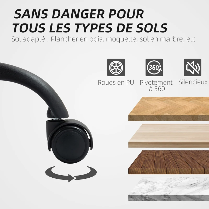 HOMCOM Chaise bureau fauteuil de bureau avec hauteur réglable, fonction à bascule, roulettes pivotantes, 60x68x95,5-105cm, noir