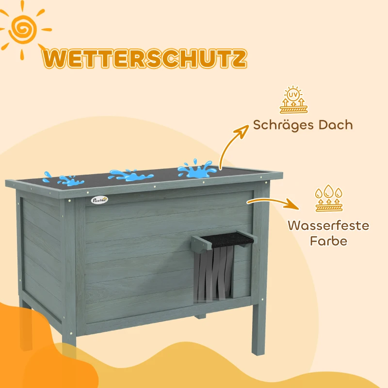 PawHut Katzenhaus Outdoor-Katzenhaus Katzenhütte, wetterbeständig, 1 Fenster, 1 Eingang, 85 x 50 x 68,5 cm, Dunkelgrau+Schwarz(m-6)