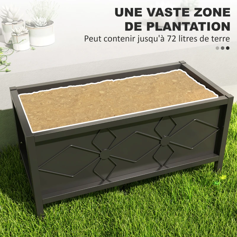 Outsunny Jardinière extérieure jardinière surélevée galvanisée avec bordure de sécurité rectangulaire 80 x 40 x 38 cm noir