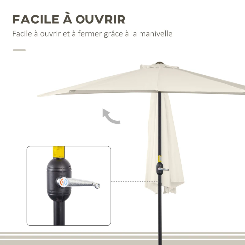 Outsunny Demi parasol parasol de balcon 5 entretoises métal cheminée incluse 2,93 x 1,5 x 2,49 m polyester haute densité crème
