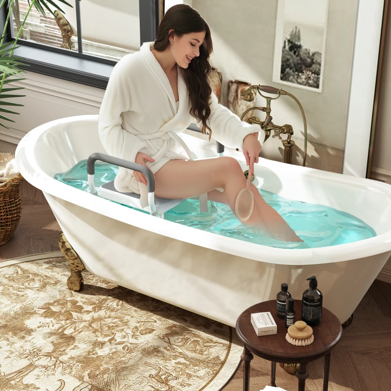 HOMCOM Tabouret de douche pour personnes âgées et handicapées avec accoudoirs, hauteur réglable, patins antidérapants, gris(m-2)
