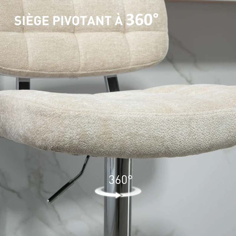 HOMCOM Lot de 2 tabourets de bar avec dossier, hauteur réglable et repose-pieds, cadre en acier, charge 120 Kg, beige