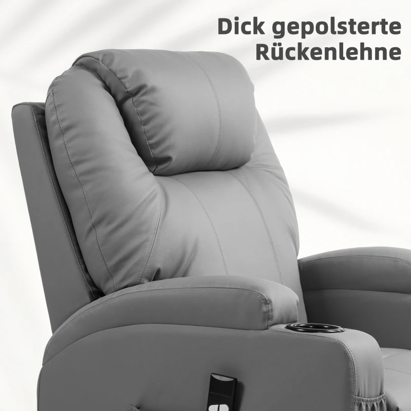 HOMCOM Elektrischer Relaxsessel mit Aufstehhilfe, Getränkehalter, 4 Taschen, 84x92x109 cm, Hellgrau