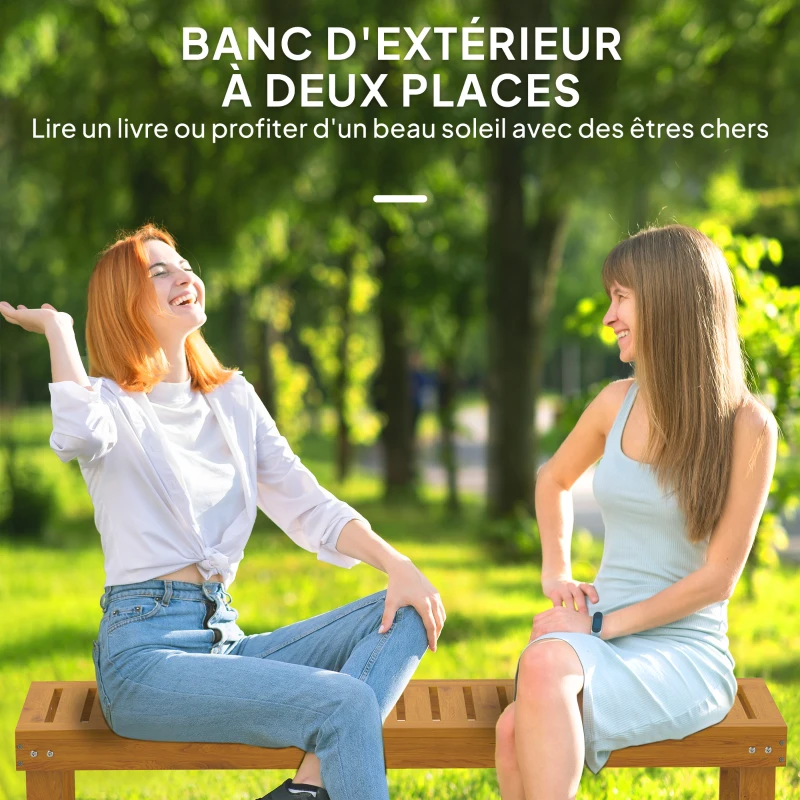 Outsunny Banc de jardin banc en bois de pin 2 places banquette de jardin assise à lattes 132 x 34 x 43 cm bois naturel