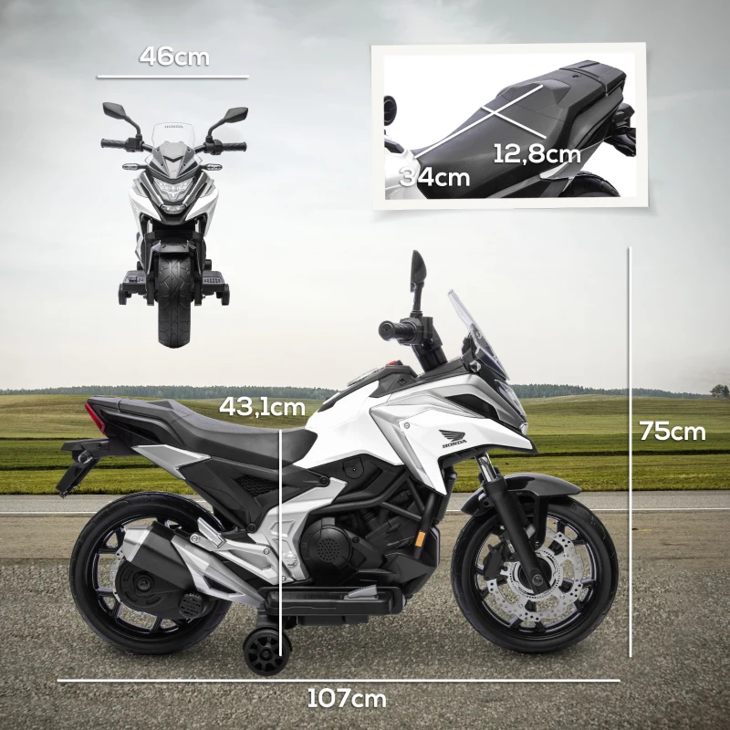 AIYAPLAY Moto électrique pour enfants moto porteur Honda pour enfants 3 à 6 ans avec musique, phares blanc(m-3)