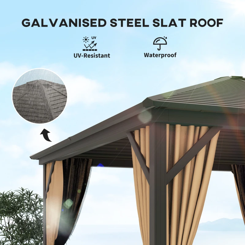 Outsunny 3 x 3(m) Metal Hardtop Gazebo, with Curtains and Accessories - Brown